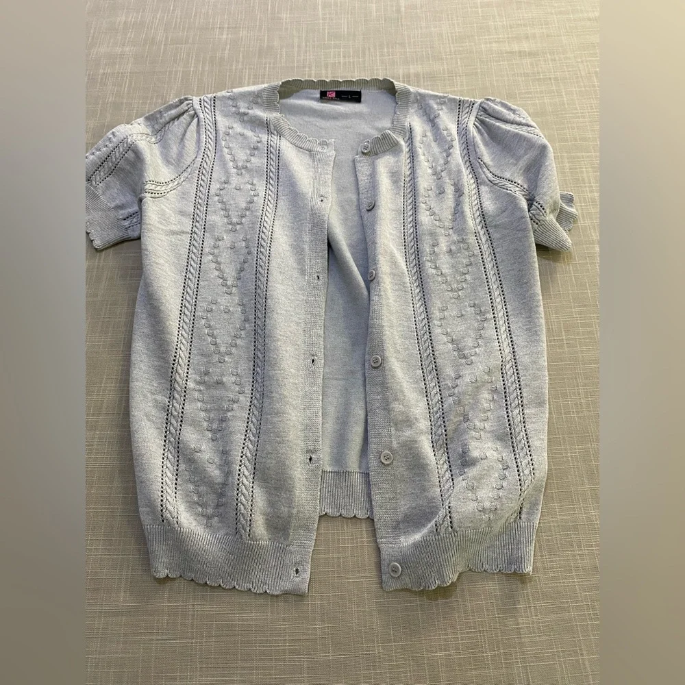 Kancy Kole women’s short sleeve sweater in light grey. Women’s size L - Picture 9 of 16